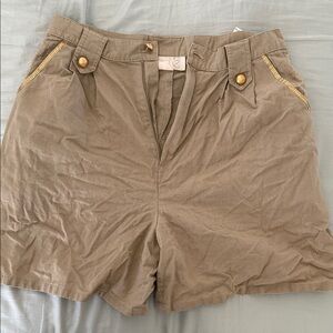 Cache Olive-Tan High-Rise Bermuda Shorts with Gold Trim